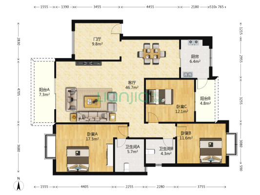 状元府邸(新都) 3室1厅2卫 134平方