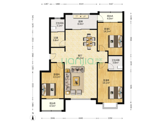 祥和苑 3室1厅2卫 148平方
