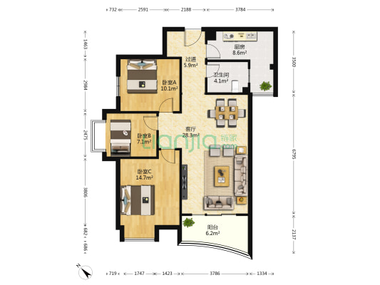 光华国际 3室1厅1卫 105平方