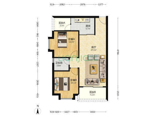 理想居 2室1厅1卫 75平方