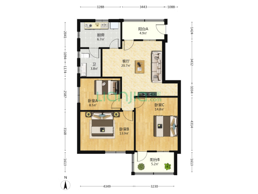拱运宿舍 3室1厅1卫 84平方
