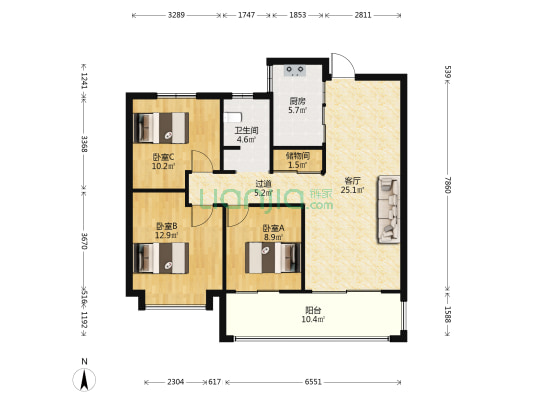 华安城御辰园 3室1厅1卫 106平方