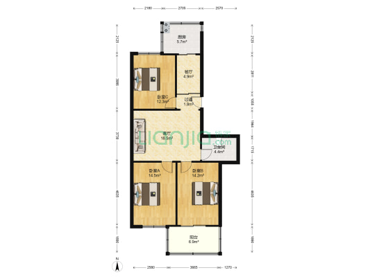 市老干部第三休养所北院 3室2厅1卫 92平方