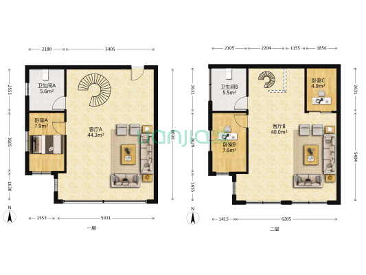 银河大厦 3室2厅2卫 170平方