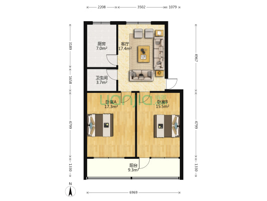 兴华嘉苑小区 2室1厅1卫 82平方