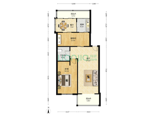 环美花园 1室2厅1卫 87平方