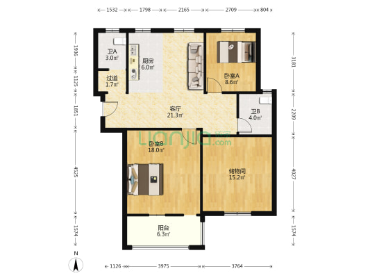 云林苑 2室1厅2卫 110平方