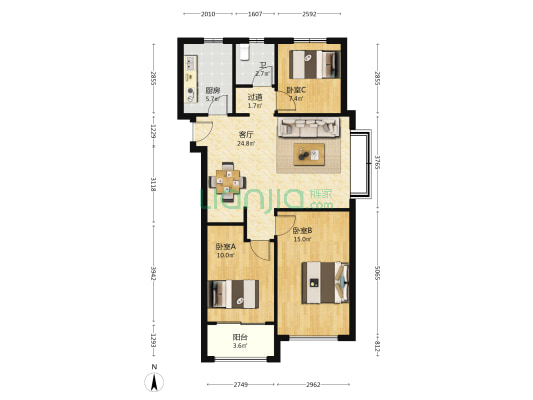 状元人家 3室1厅1卫 97平方