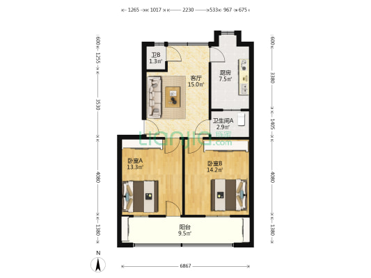 土肥站家属院 2室1厅2卫 70平方