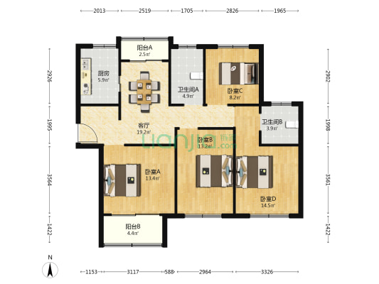 松南城华乐苑 4室1厅2卫 123平方