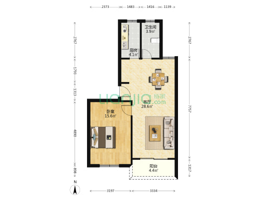 银南翔佳苑 1室1厅1卫 68平方