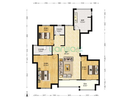 常熟老街书苑里 3室1厅2卫 141平方