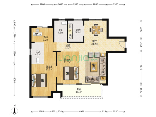 江汇城三期北区 3室1厅2卫 113平方