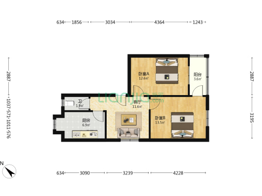 道路运输管理局家属院 2室1厅1卫 59平方