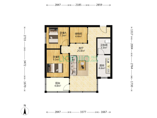 龙景楼 2室1厅1卫 72平方