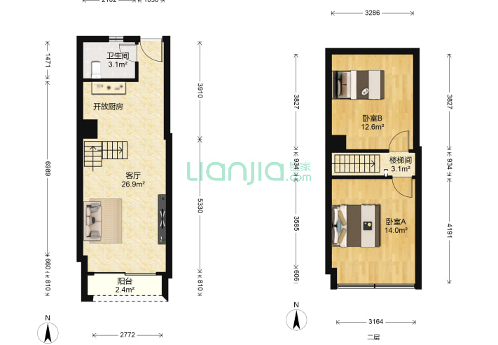 深圳君临天下2室1厅1卫50 87 户型图 君临天下户型图详情 深圳链家