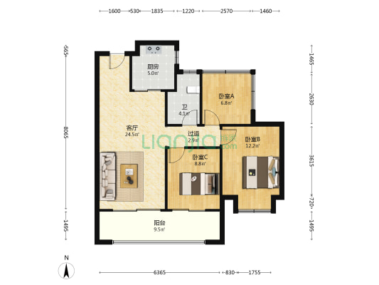 龙湖怡康湖城大境 3室1厅1卫 99平方