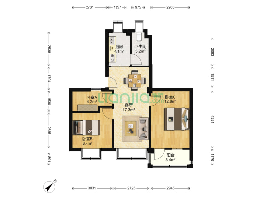 南华中路 3室1厅1卫 66平方