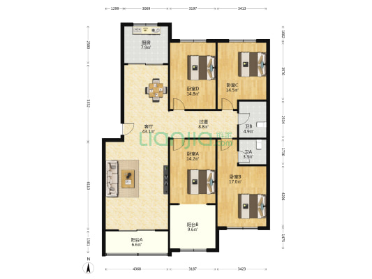 电力小区 4室1厅2卫 174平方