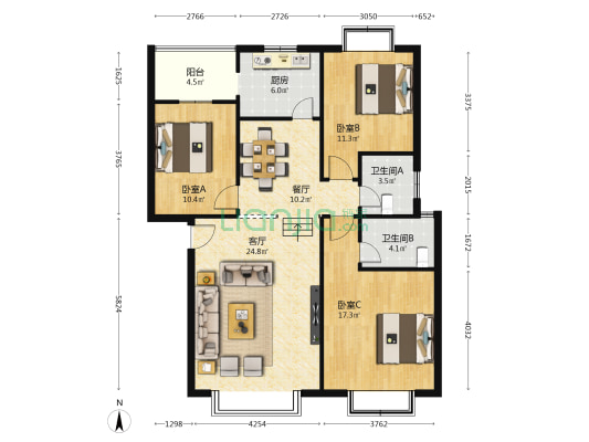 金泉名都 3室2厅2卫 112平方