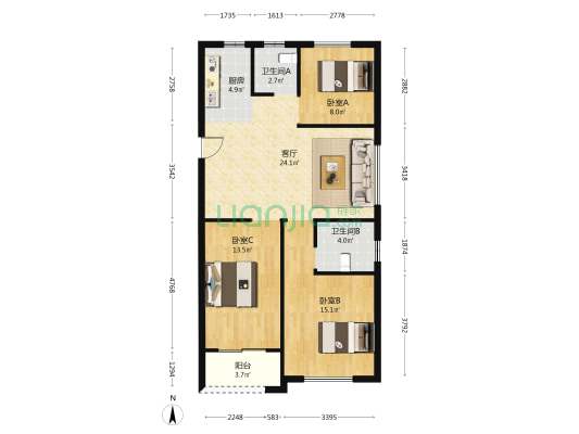 嘉悦锦园 3室1厅2卫 103平方