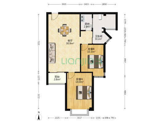 金榜名苑 2室1厅1卫 92平方