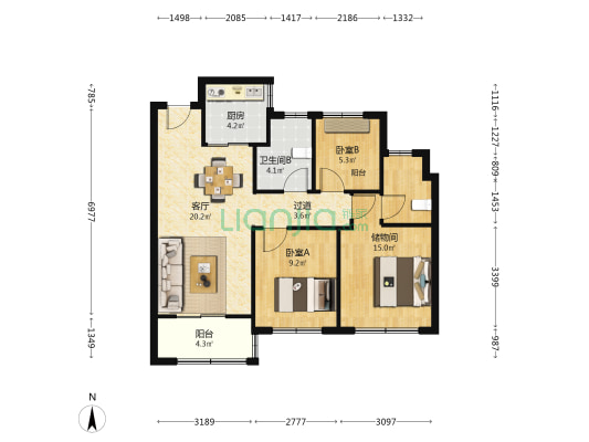 华发臻庭 2室1厅1卫 89平方