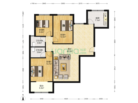 龙泉壹号 3室1厅2卫 132平方