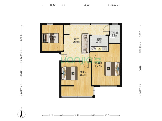 邮电大楼电信宿舍 3室1厅1卫 72平方