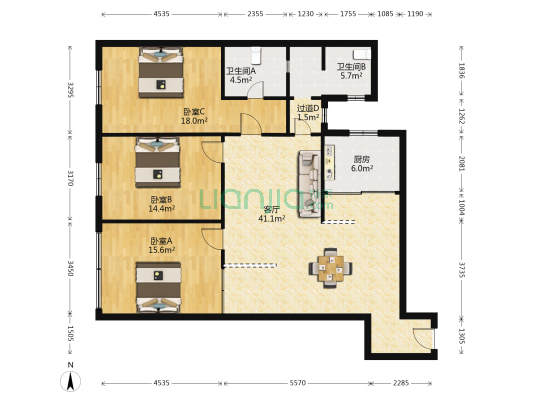 金阊大厦 3室1厅2卫 127平方