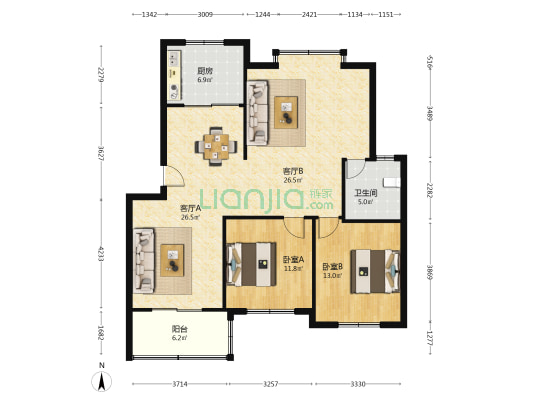 溪下新村北区 2室2厅1卫 110平方