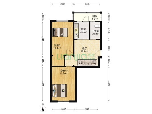 三佳住宅小区 2室1厅1卫 68平方