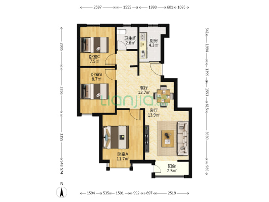 融侨方圆 3室2厅1卫 89平方