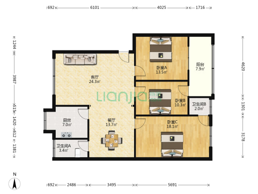 襄阳市工商局家属院 3室2厅2卫 120平方