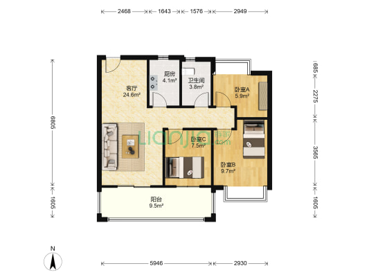 当代万国城MOMΛ 3室1厅1卫 92平方