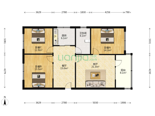 此房满五，简装，小区安静，地理位置好，居住舒适，-户型图