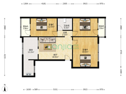 食品公司家属楼 3室1厅1卫 104平方