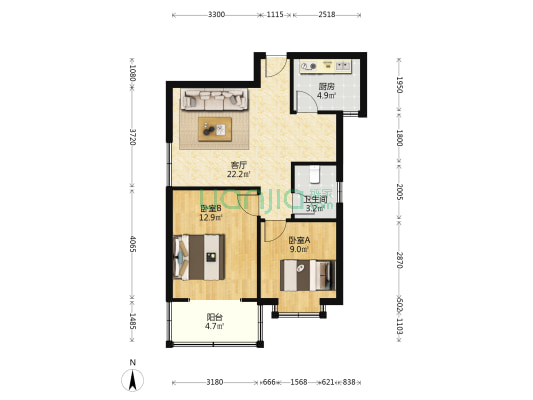 房本满五唯一，毛坯房 ，小区环境好-户型图