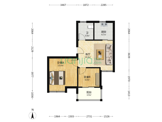 天悦家园 2室1厅1卫 73平方