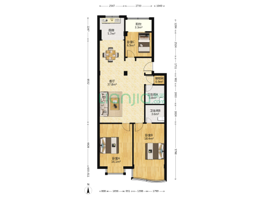 西城路180－218号（双数） 3室1厅2卫 110平方