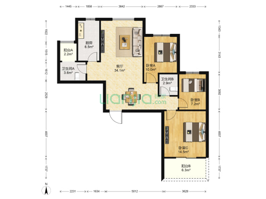 檀香园 3室1厅2卫 118平方