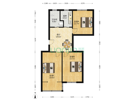 杜家村二期 3室1厅1卫 88平方