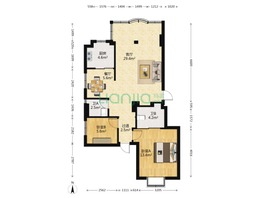半山千叶 2室2厅2卫 62平方