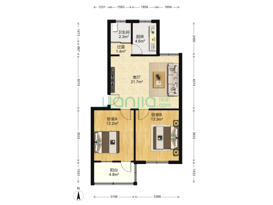 山东汽车齿轮总厂住宅楼 2室1厅1卫 80平方