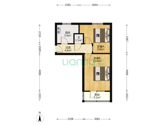 粮食局家属院（吴家园） 2室0厅1卫 45平方