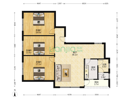 中山北路10号 3室1厅1卫 105平方