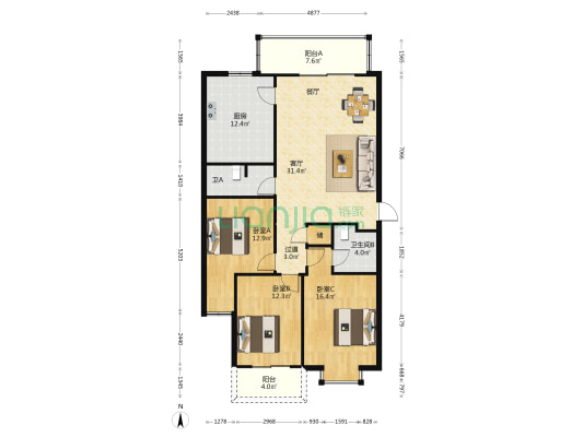 永丰瑞景 3室1厅2卫 130平方
