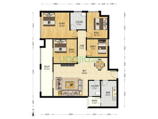 塘坊家园 4室1厅2卫 150平方