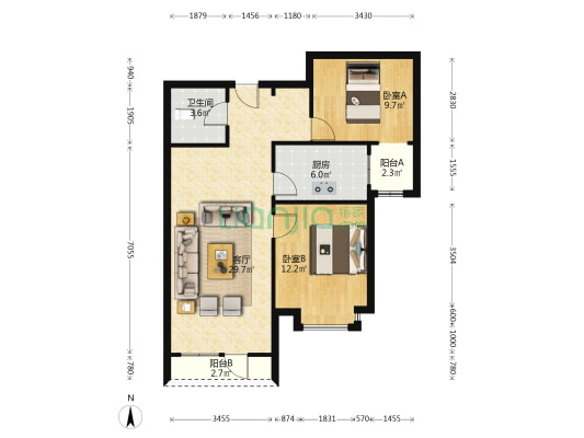 楼层好 视野宽阔 采光充足 ，交通便利-户型图
