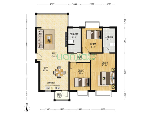 亿鼎温岭华府 3室2厅2卫 108平方